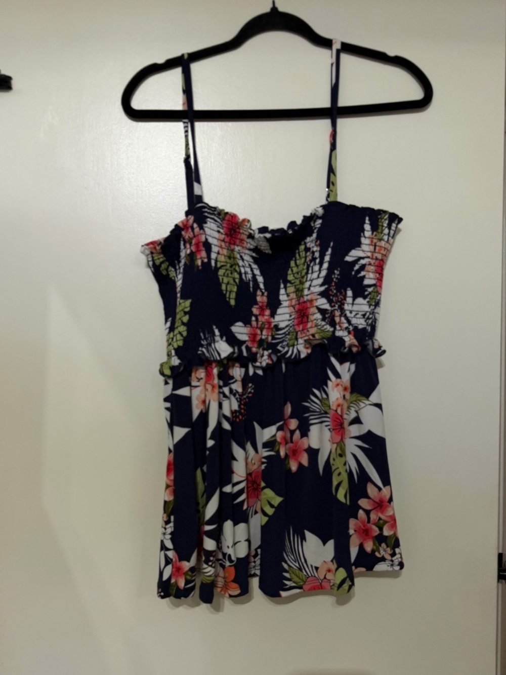 White Birch Navy Floral Smocked Cami Top - Women's
